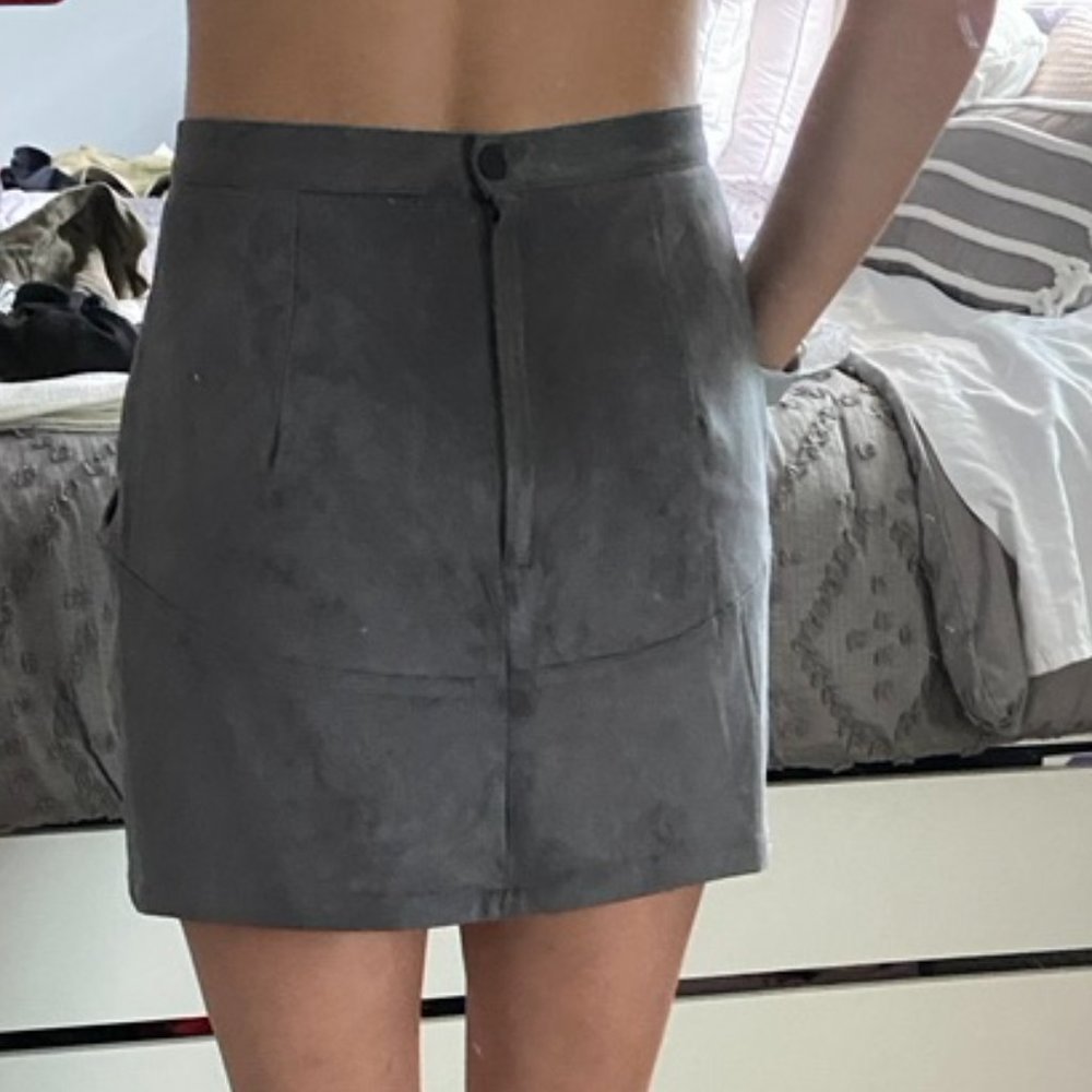 Grey Suede Mini Skirt - Picture 2 of 8